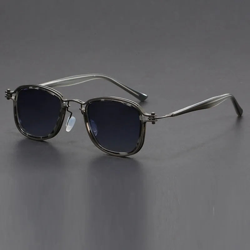 Retro square frame metal sunglasses with AC lenses in gun transparent green colour for outdoor sports and fashion