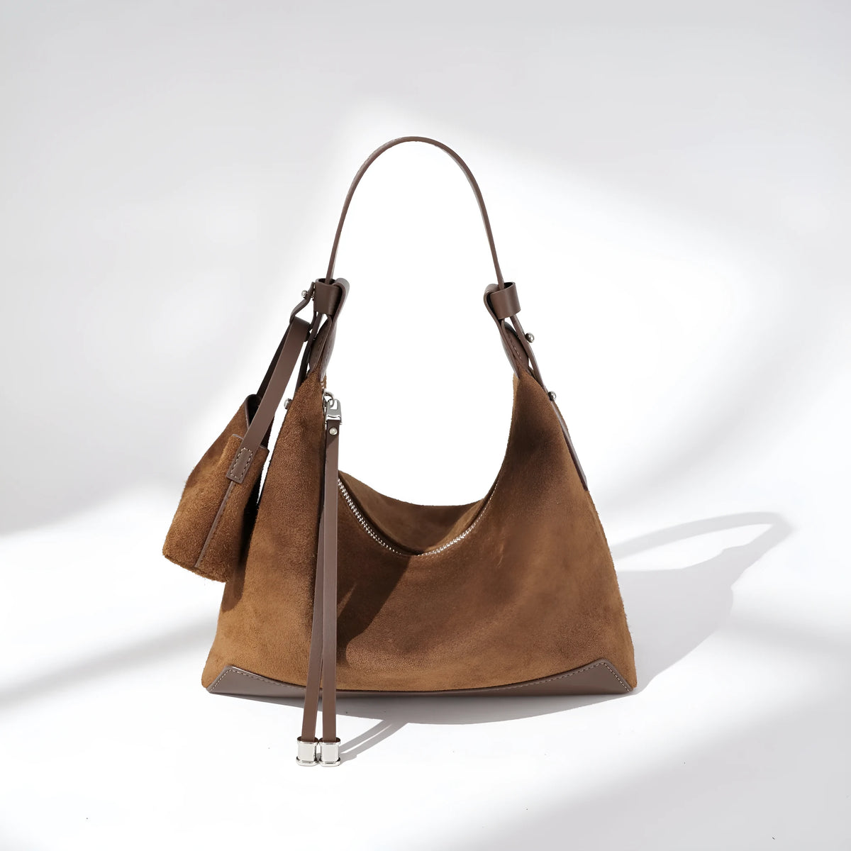 Soft first layer cowhide leather horizontal square shoulder messenger bag with sandwich pocket and double joint straps