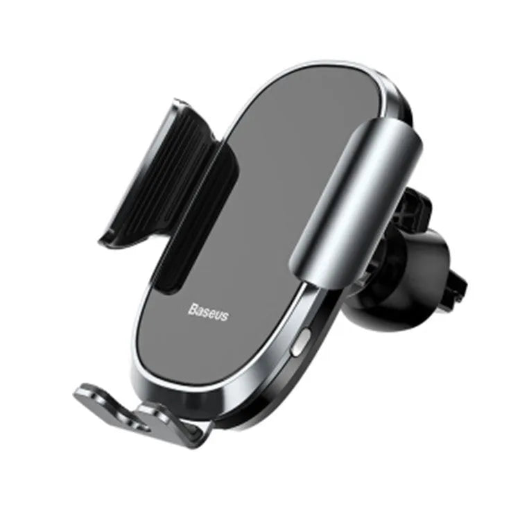 Universal car phone bracket in black, blue, and silvery colours mounted on a car dashboard