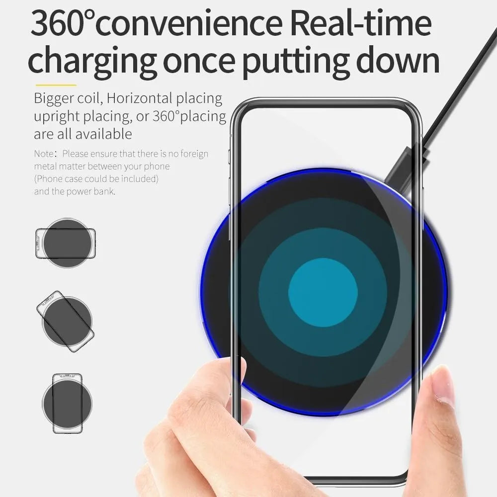 Black square ultra-thin wireless fast charging pad with 9V Qi support.