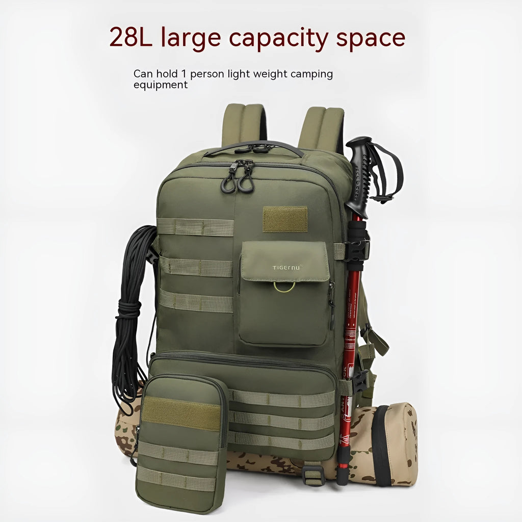 17-inch tactical backpack in army green or black with waterproof nylon construction
