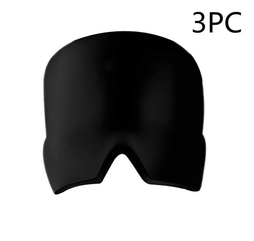 Black elastic cloth gel cooling eye mask for headache relief, shown with adjustable strap.