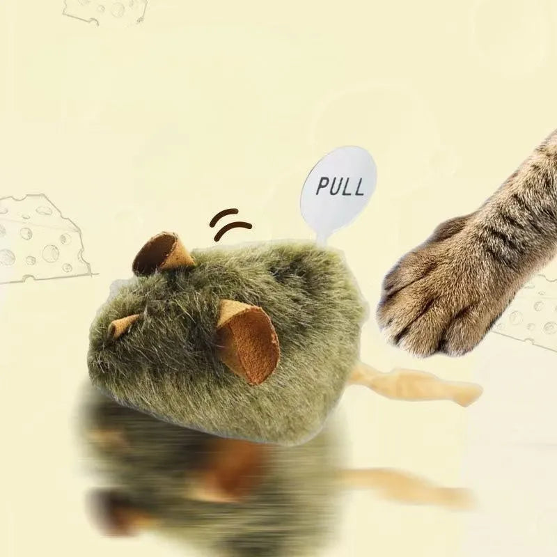 Plush mouse cat toy with tail and internal squeaking chirp, flannel interactive kitten toy for chasing and batting