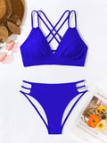 Women's v-neck halter bikini swimsuit with split shorts in nylon fabric