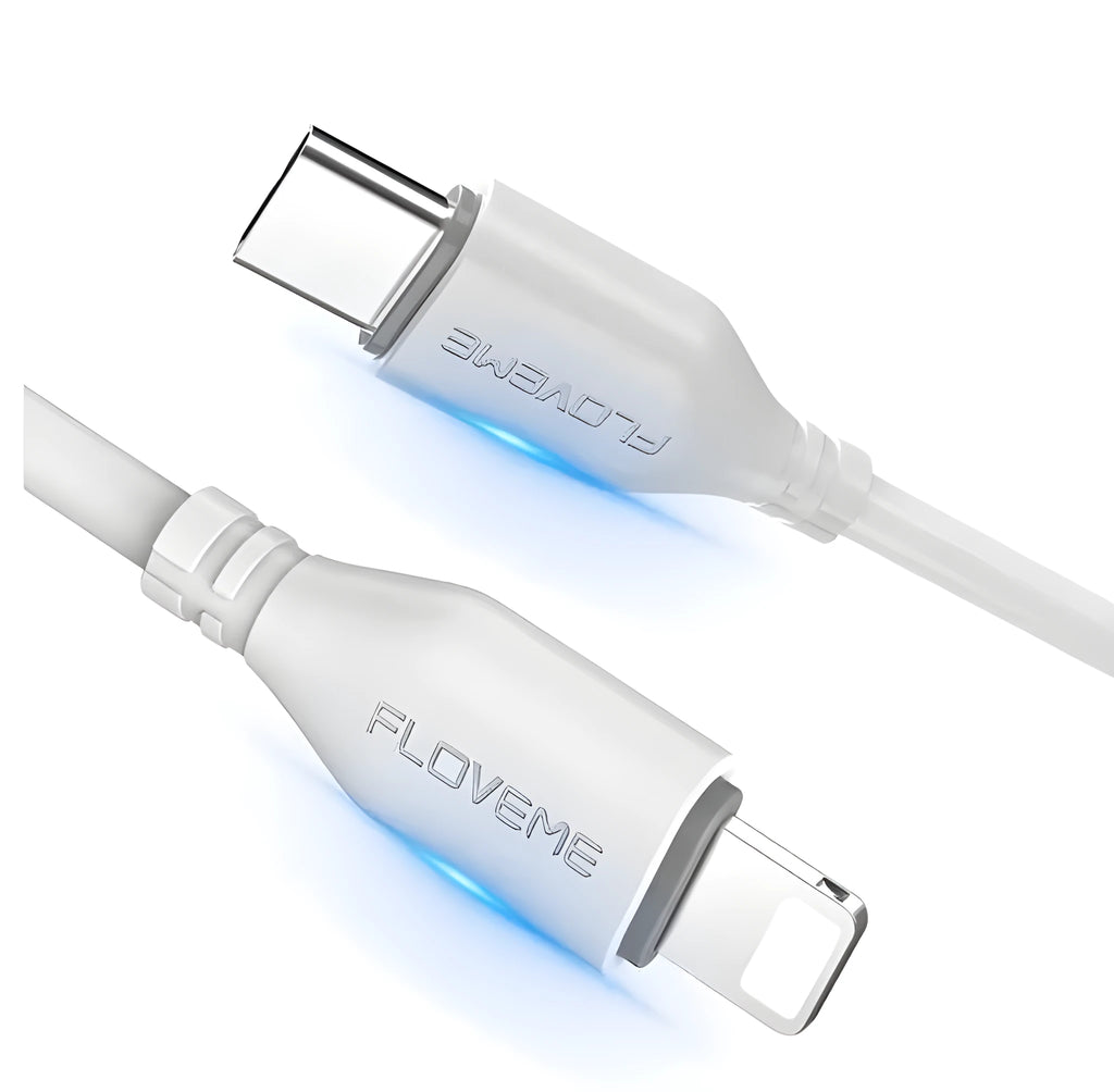 White USB-C to Lightning charging cable for Apple iPhone and iPad, 1 metre long