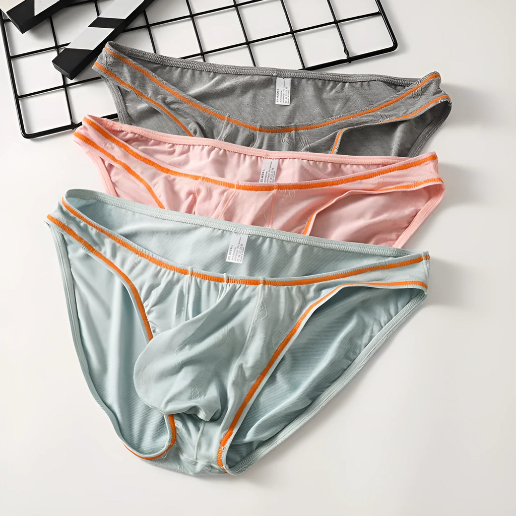 Men's modal ice silk underwear briefs in dark gray and blue with butt-lift hip shaping design