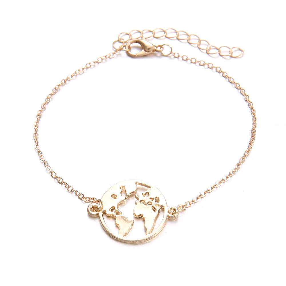 Three bohemian bracelets with alloy aircraft map heart charms in electroplated finish