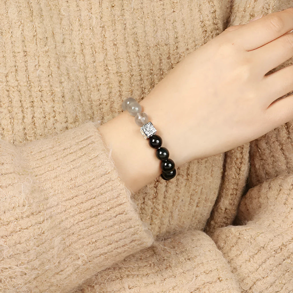 10mm couple crystal bracelet with geometry shape in khaki Chinese style