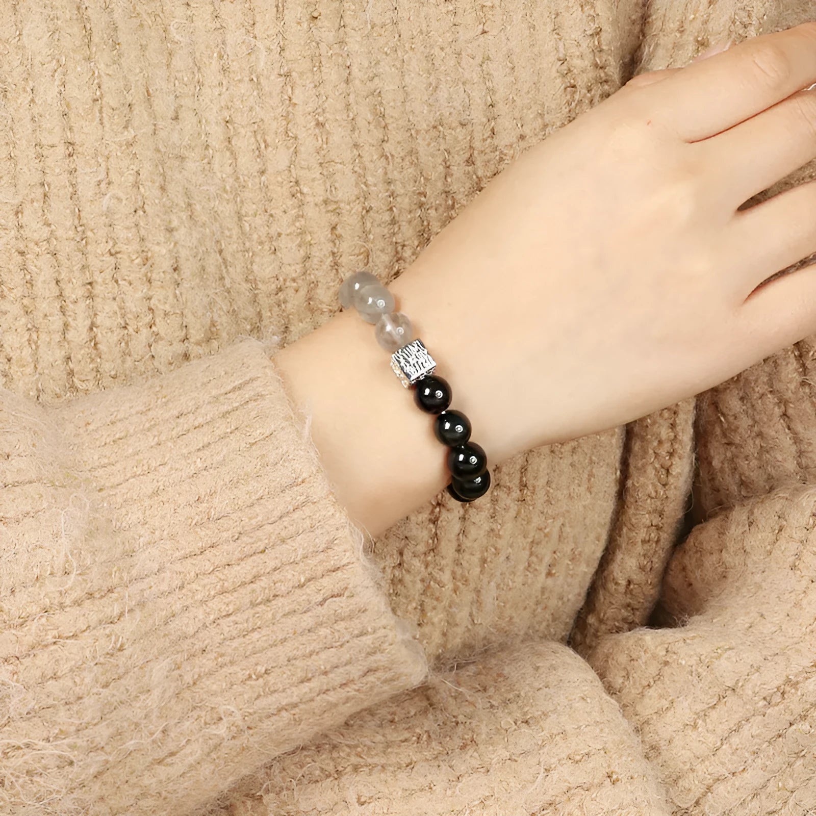 10mm couple crystal bracelet with geometry shape in khaki Chinese style