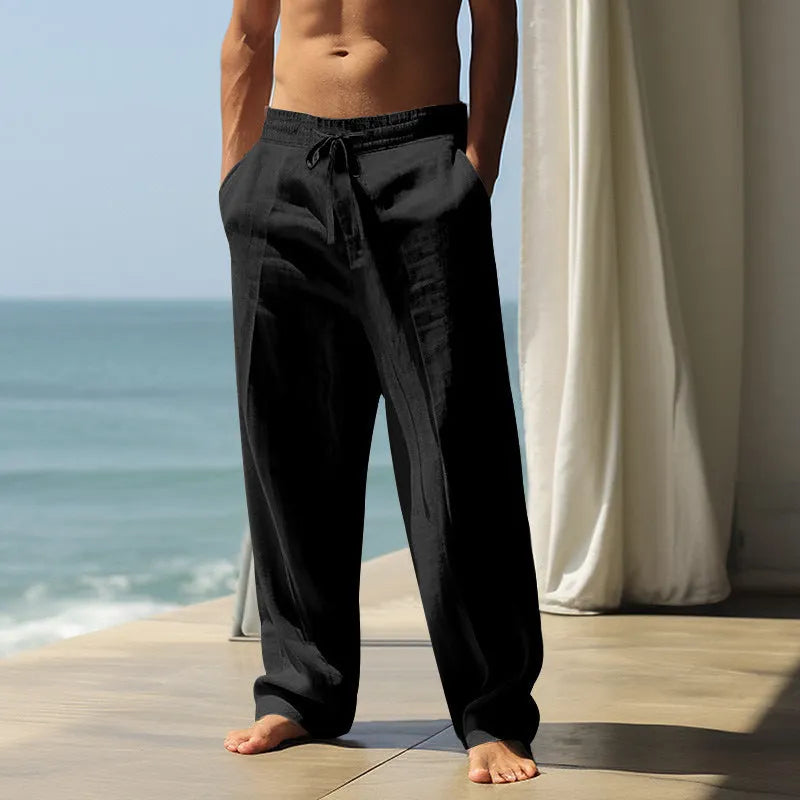 Men's casual cotton trousers in seven colour options with straight leg loose fit