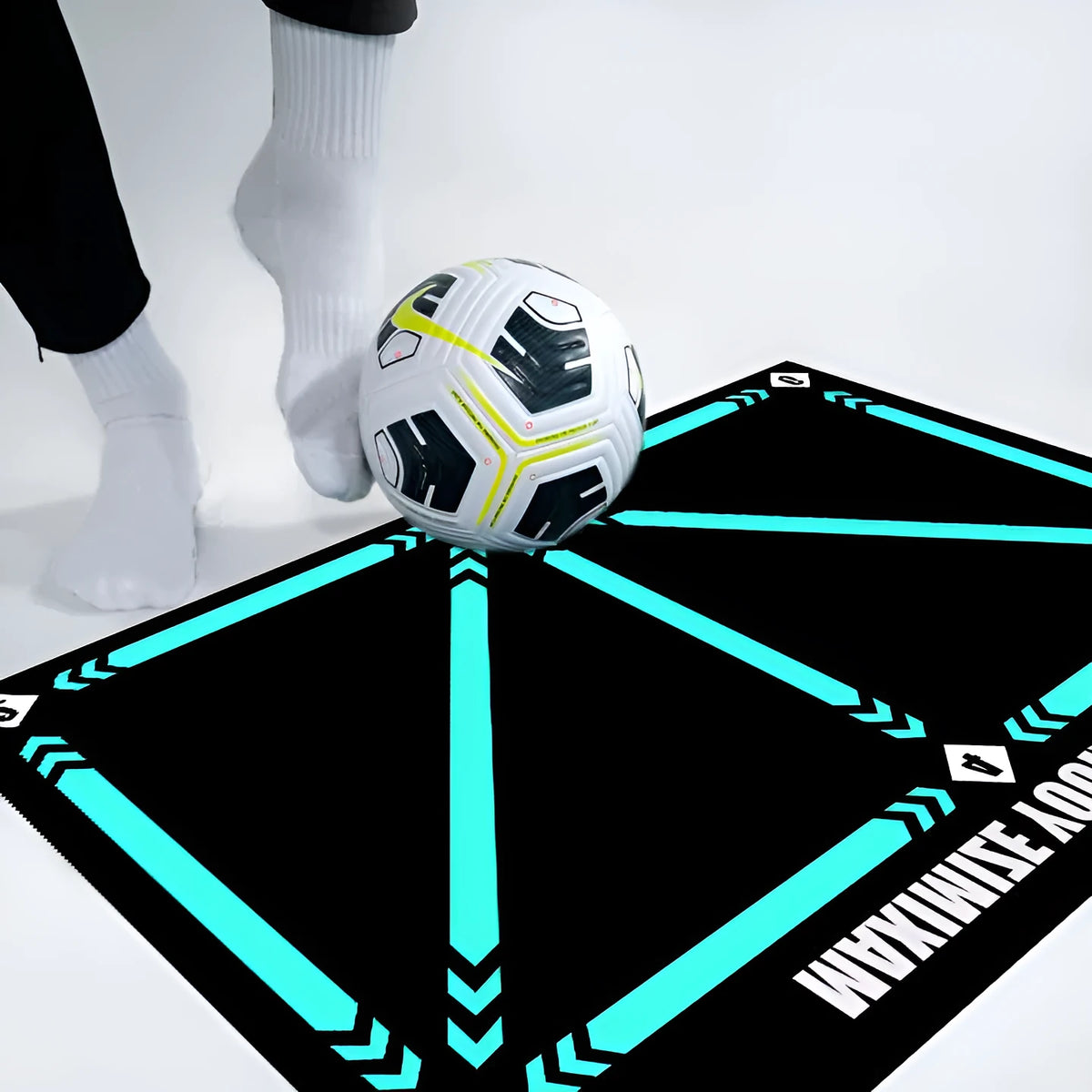 Rubber football training mat for indoor skill practice in cushion colour