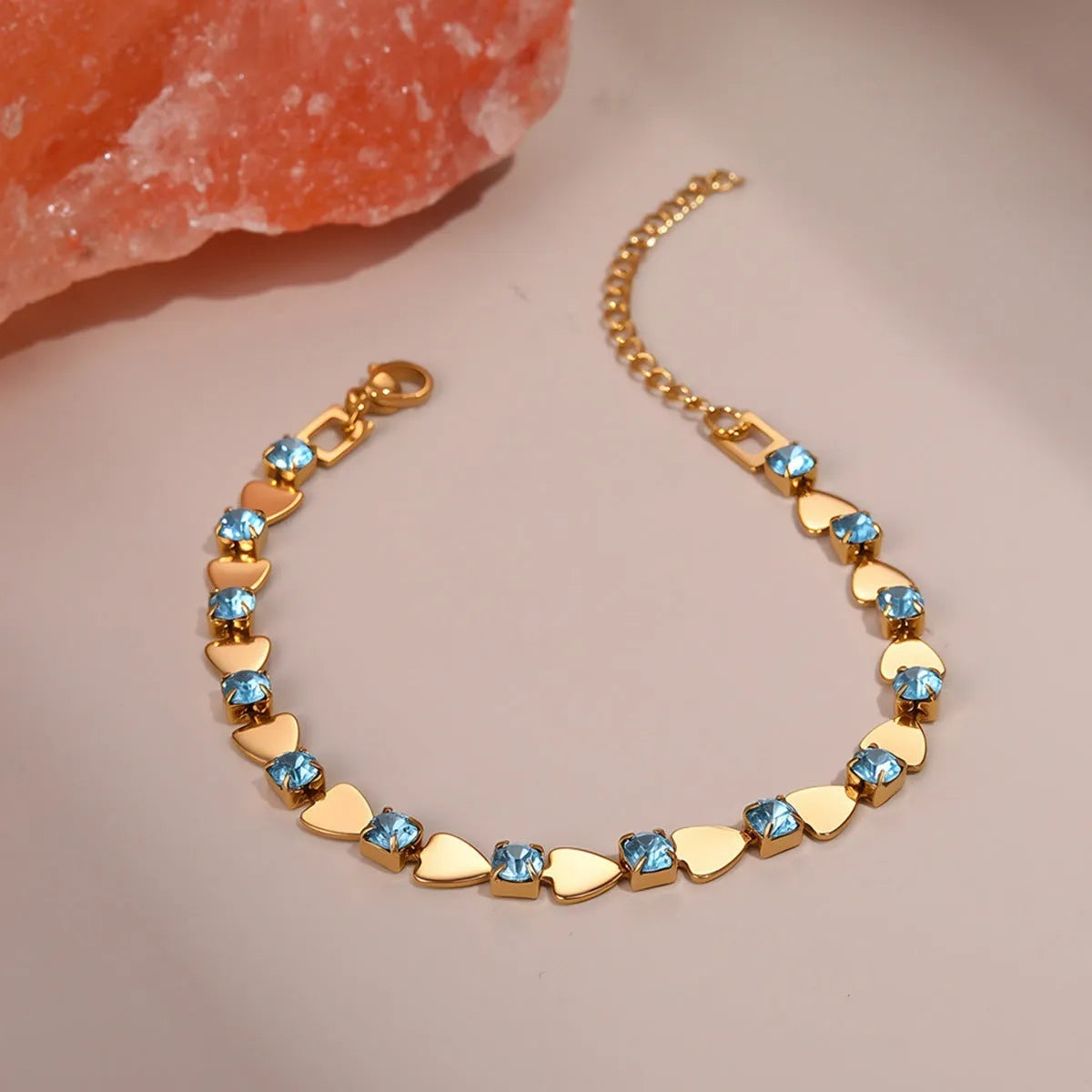 Stainless steel geometric bracelet with zircon accents and 18K electroplated finish, women's fashion jewellery