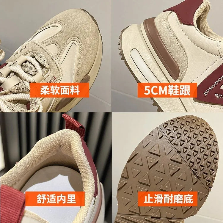 Women's retro platform sports shoes in black with artificial PU upper and rubber sole