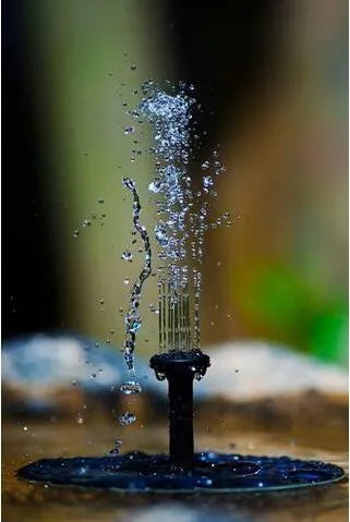 Black solar water fountain pump with solar panel and four spray nozzles for garden ponds