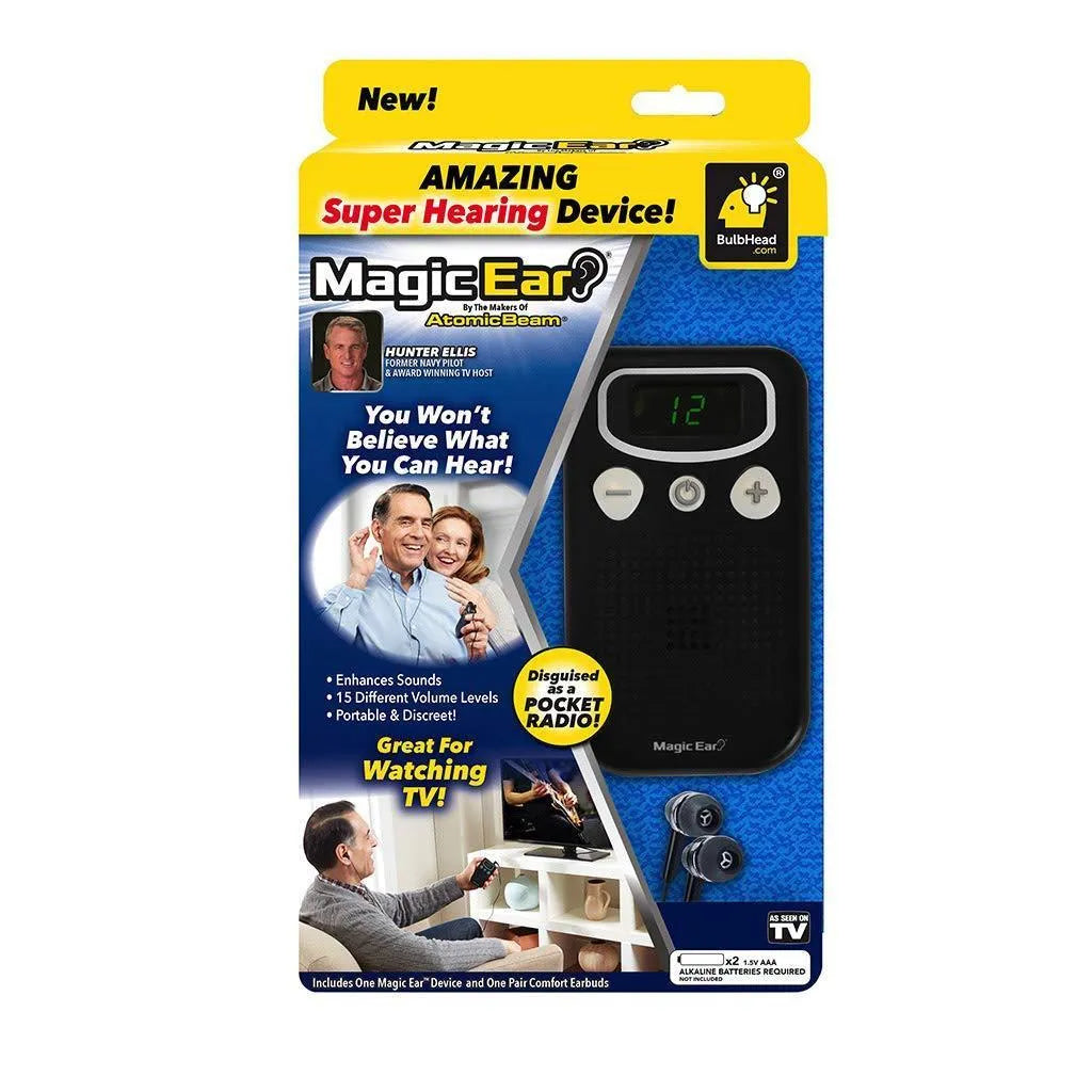 Digital hearing amplifier device with FM radio-style design in brilliant colour ABS plastic