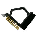 Triangular steel wire barbecue cleaning brush with a black PP plastic handle