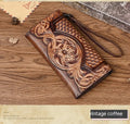 Chinese style embossed tri-fold wallet in first layer cowhide genuine leather with floral pattern