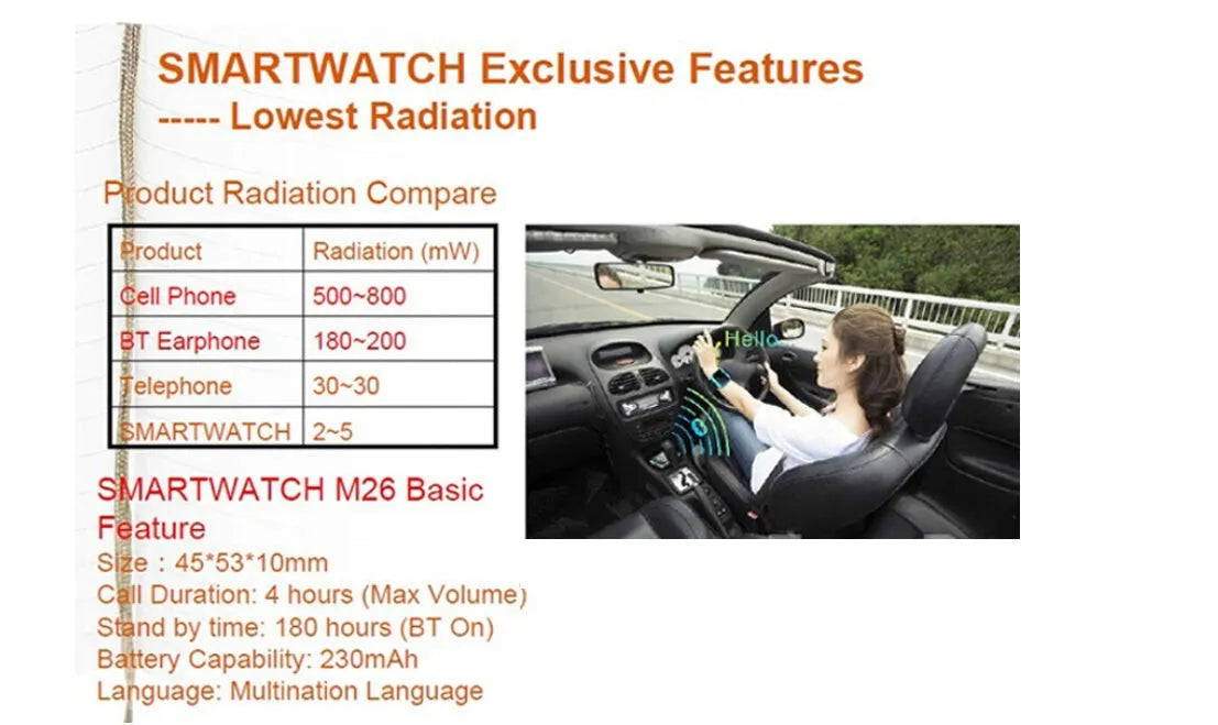 Black Bluetooth smart sports watch showing time and paired with a smartphone on a wrist.