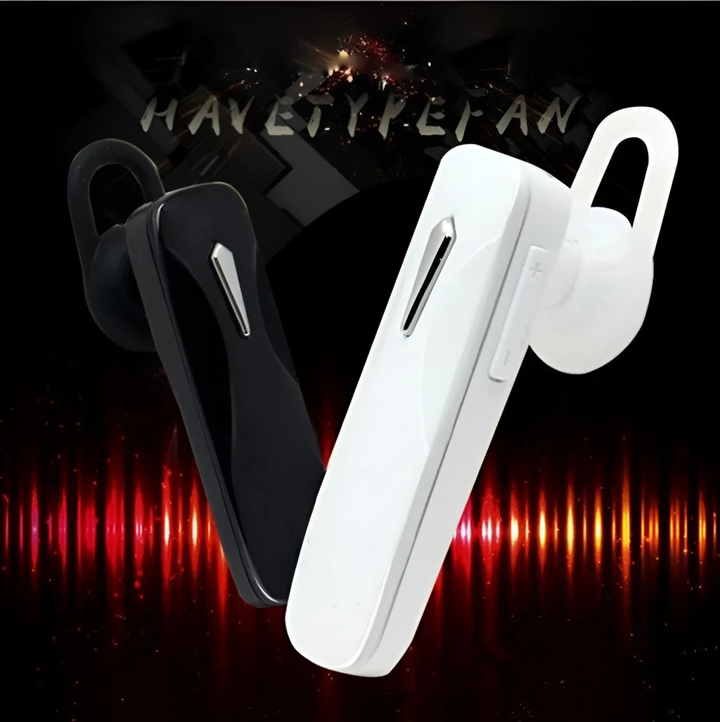M163 car Bluetooth stereo headset in black and white colours showing call and music controls