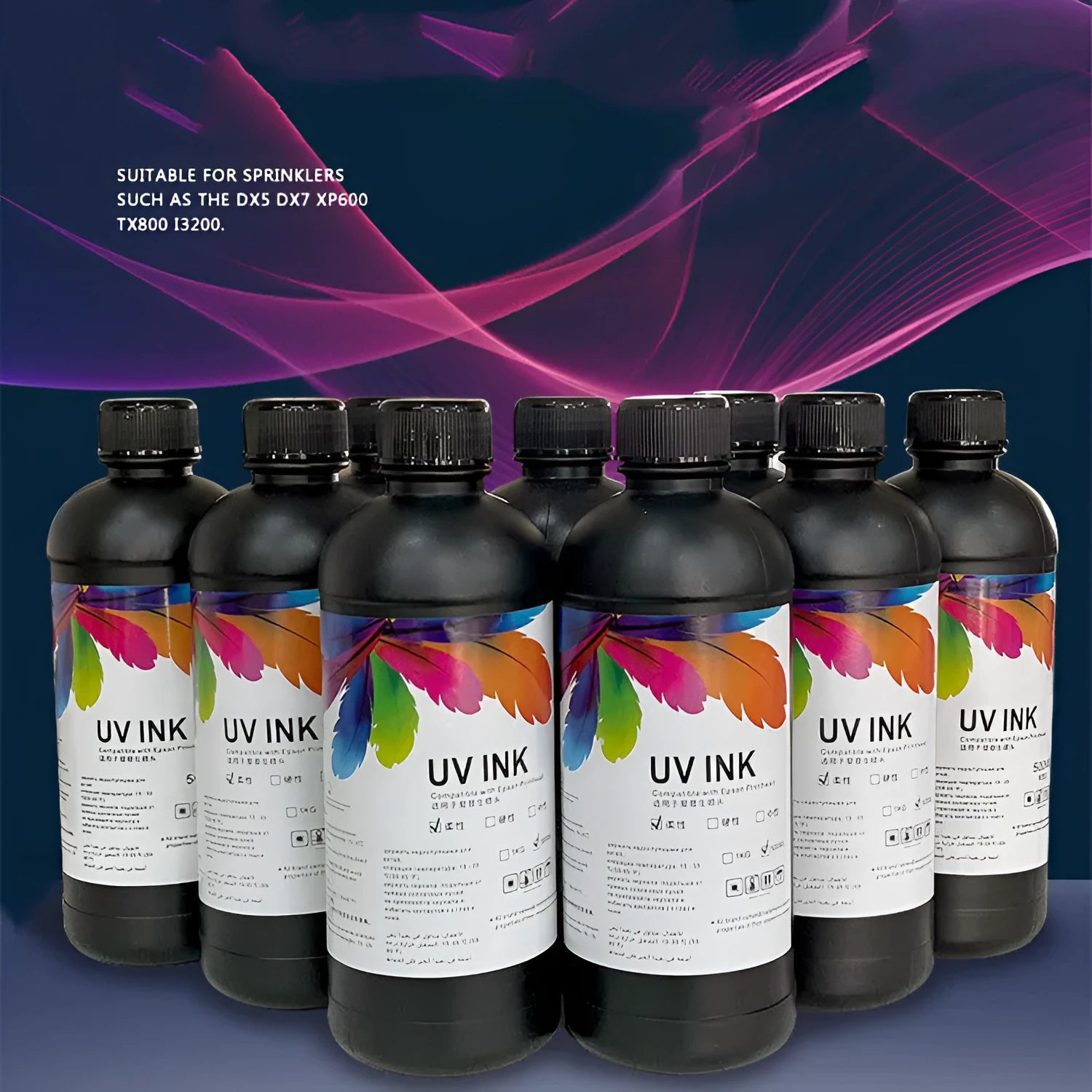 500ml bottle of UV printer ink for Epson XP600 and TX800 printheads in Black Cyan White and other colours