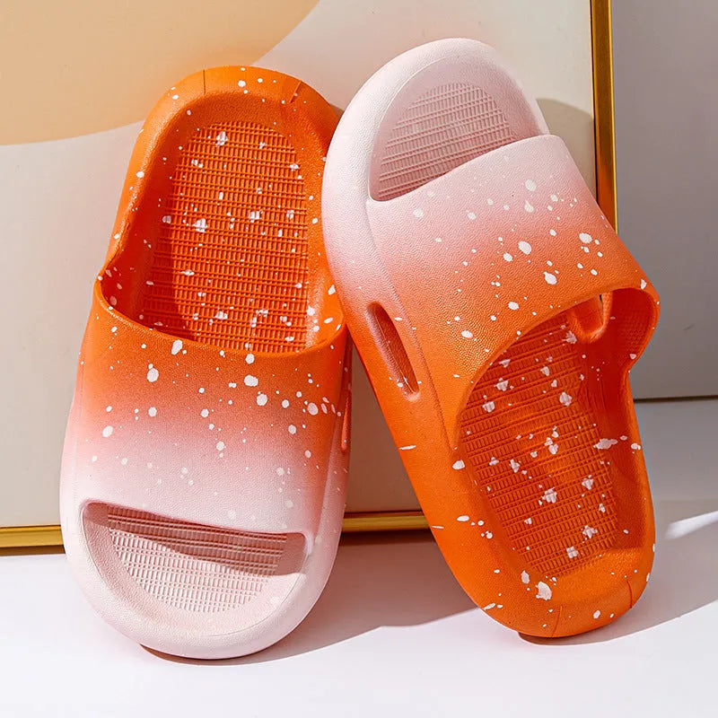 Gradient colour PVC children's sandals with non-slip soles in blue, green, orange, pink, and yellow