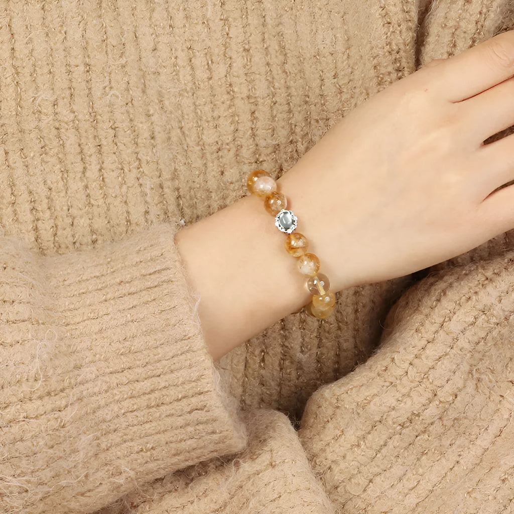 Crystal citrine bracelet with 10mm geometric shapes in unisex jewellery style