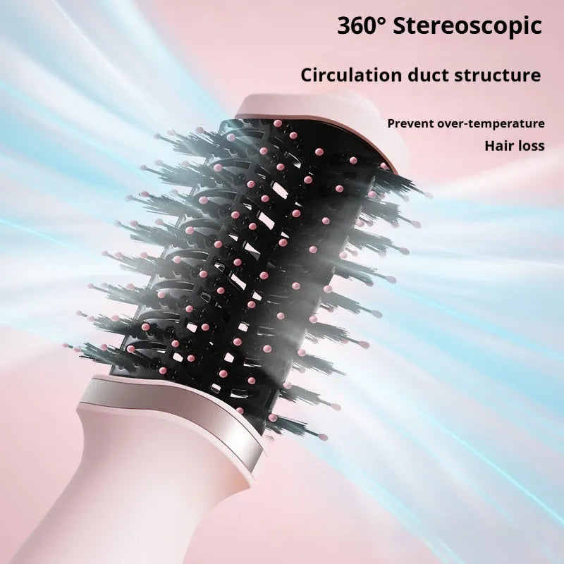 Pink multifunctional hair dryer with comb attachment and curling function, YZM-8015 model