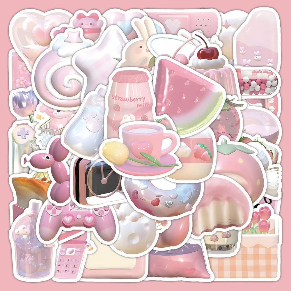 63-piece set of 3D decorative heart stickers in light pink colours with two cute pattern designs.