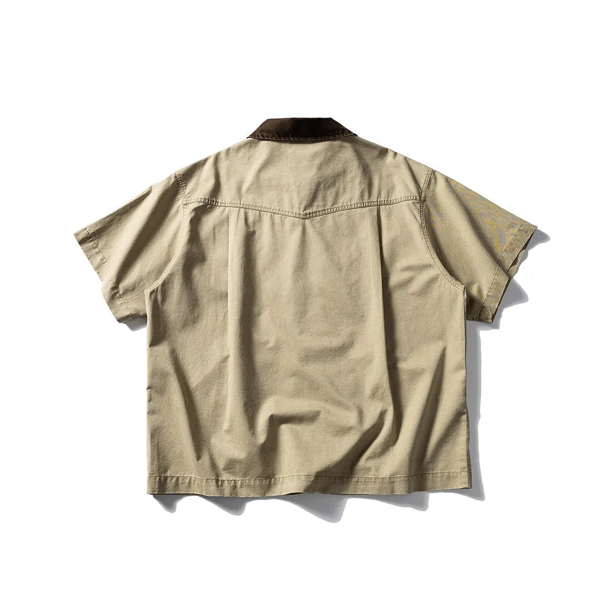 Men's short sleeve cotton overalls shirt in loose cardigan style, khaki colour option