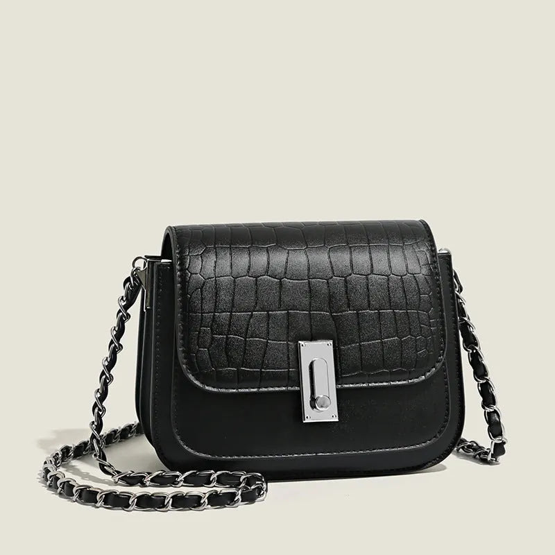 Women's soft PU leather chain shoulder bag in horizontal square shape with mobile phone pocket