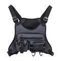Black Oxford cloth chest bag with breathable vest straps and visible stitching.