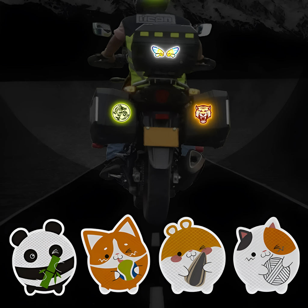 A pair of diamond-grade reflective warning stickers for vehicles, measuring 9cm by 5cm.