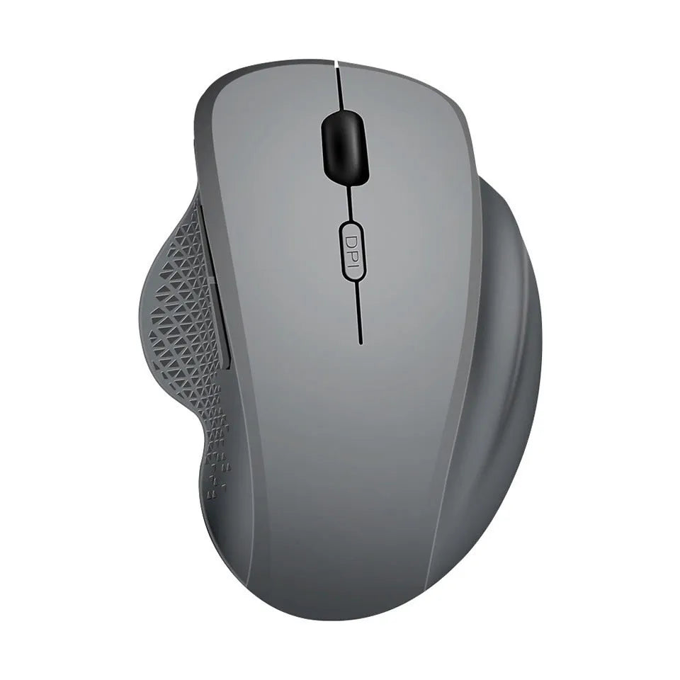 Grey and black self-charging wireless optical mouse for laptops with USB charging cable