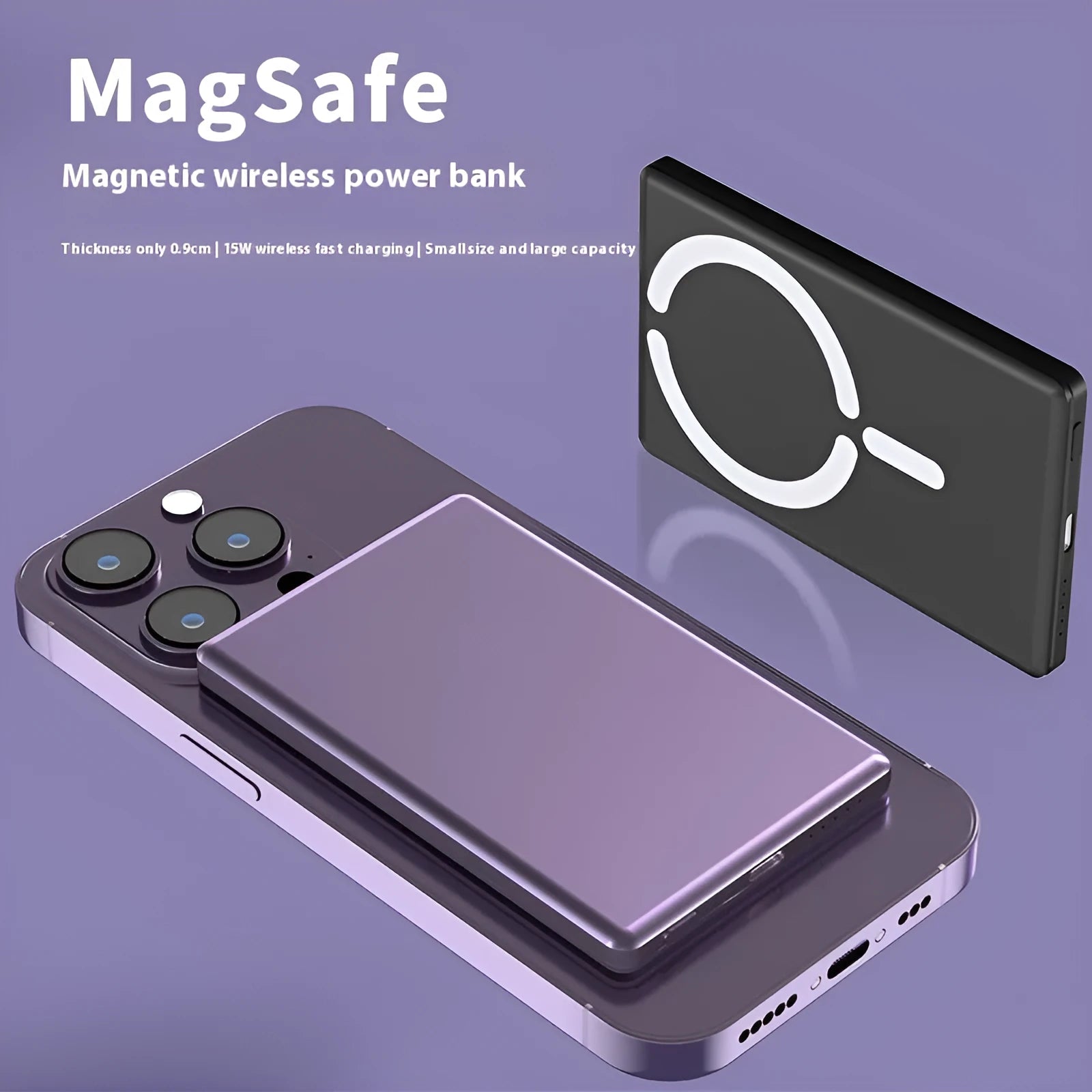 Ultra-thin magnetic power bank with alloy shell showing black colour option