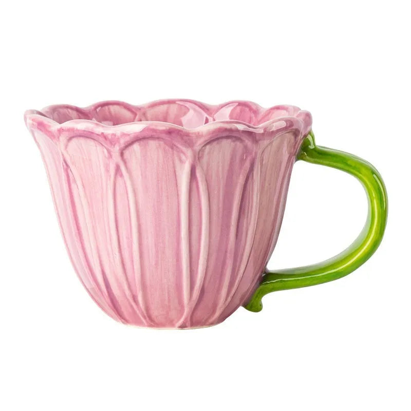 500ml ceramic breakfast cup with pastoral floral pattern in red or purple colours