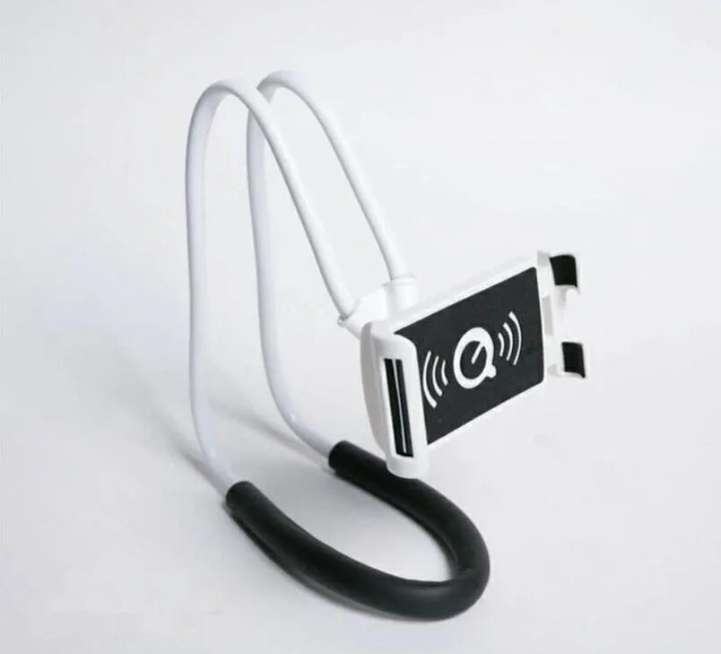 Universal smartphone holder showing 360-degree rotation, compatible with iPhone and Samsung phones, in multiple colours.