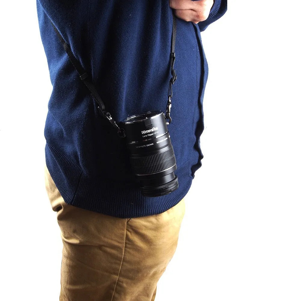 Aluminium alloy camera lens flipper dual holder with cotton shoulder strap for Canon Nikon Sony lenses
