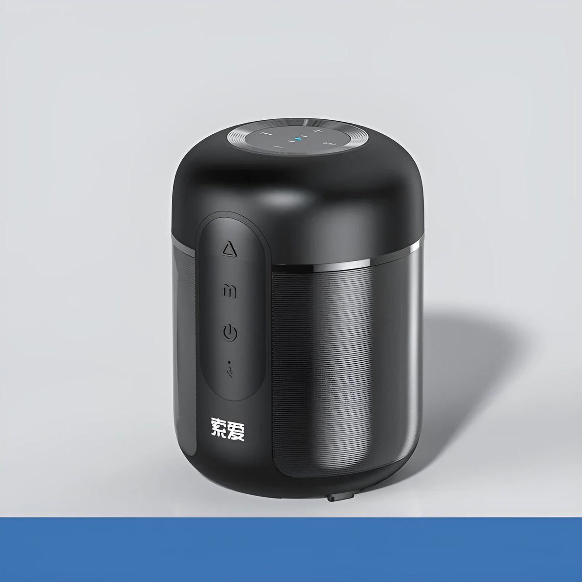 Compact black portable Bluetooth speaker showing front grille and measuring 72mm by 99mm.