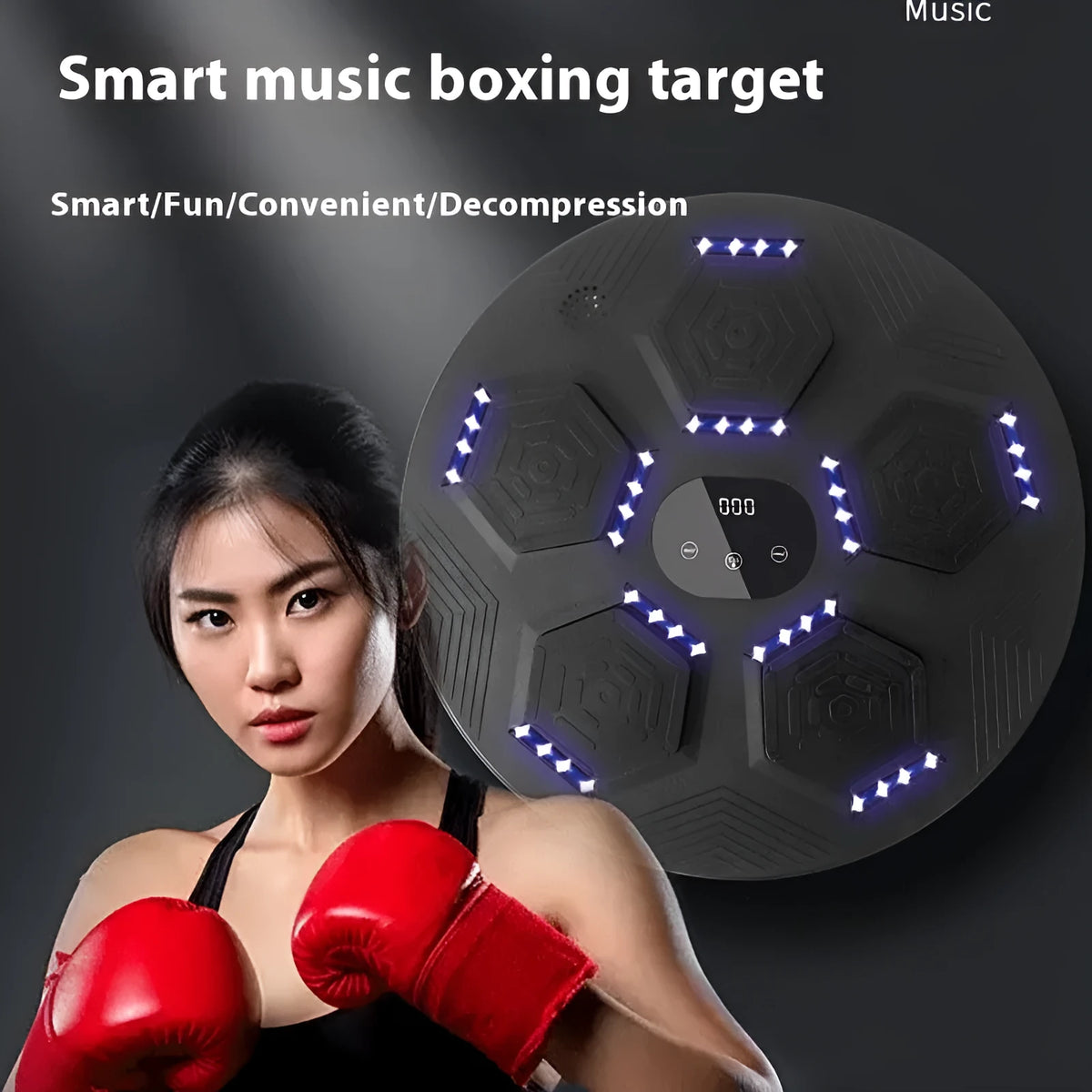 Smart music boxing machine reaction target with LED lights mounted on wall