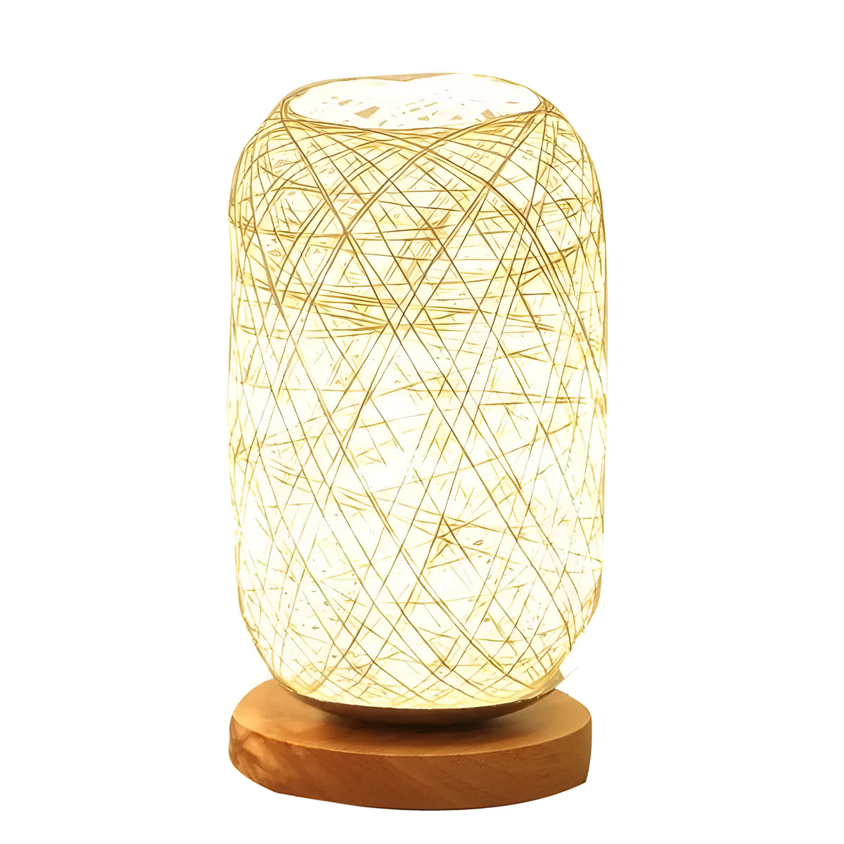 Sepak Takraw hemp rope desk lamp with solid wood base and USB cable
