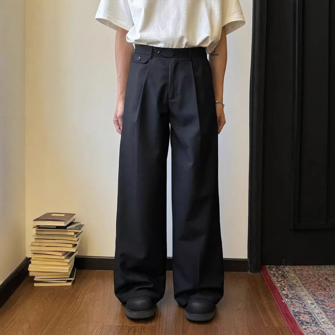 Men's straight leg loose wide-leg suit trousers in brown and black colours