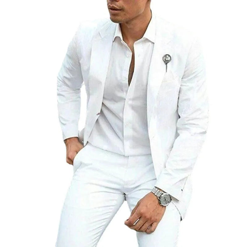 Men's white slim fit two-piece suit for weddings and formal occasions