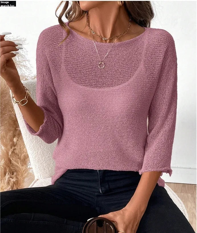 Women's knitted off-shoulder overall with 3D pattern in thin polyester fabric for spring and summer wear