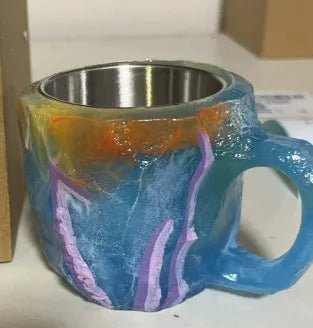 Clear resin coffee mug with crystal texture and handle in assorted colours