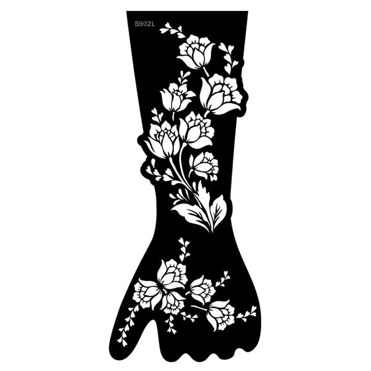 Set of geometric hollow template tattoo stickers showing 3D paper carving detail on sample designs.
