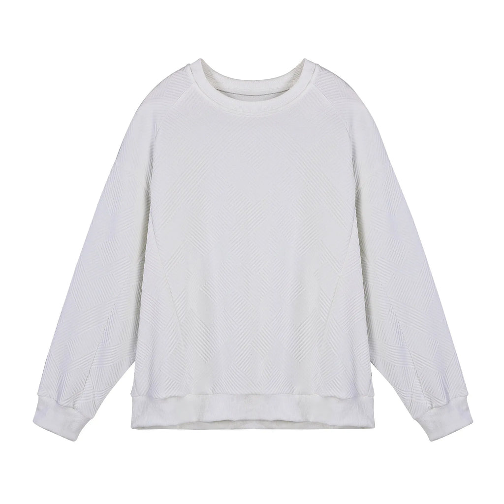 Men's loose fit twill jacquard long-sleeved sweater in Army Green colour showing round neck and regular sleeves