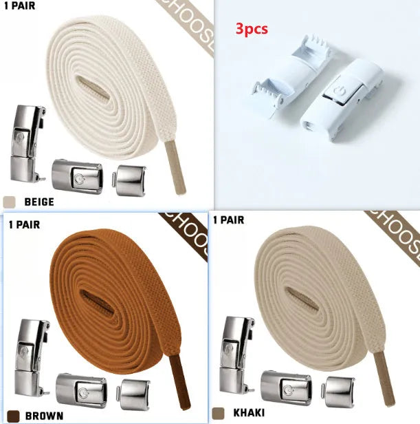 Press lock elastic no-tie shoelaces with widened 8mm flat profile in assorted colours