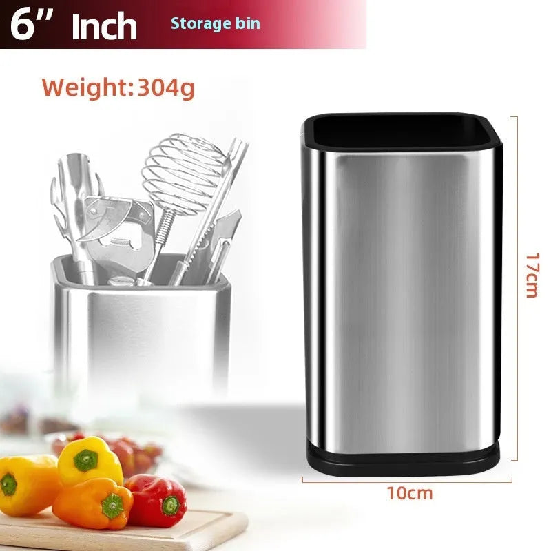 Stainless steel kitchen tool holder with detachable bottom in black or white for knife and utensil storage