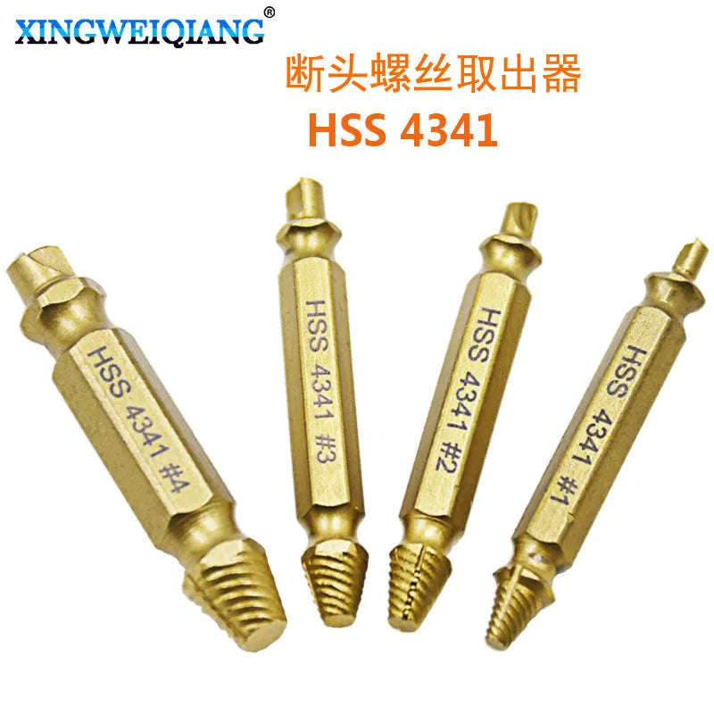 5-piece screw extractor set with 4341 high-speed steel construction for removing damaged fasteners