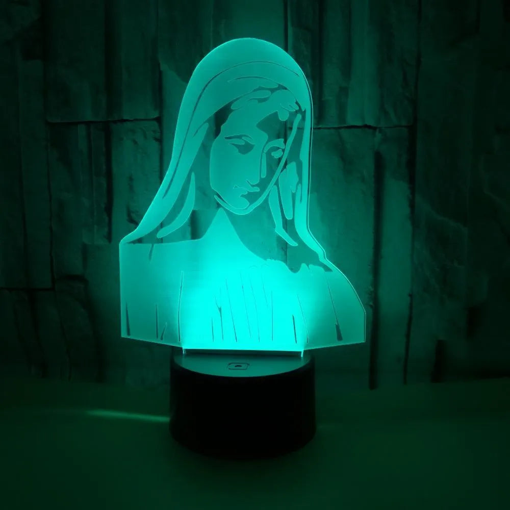 3D LED night light showing dual-ring pattern on acrylic plate with ABS base and control button.